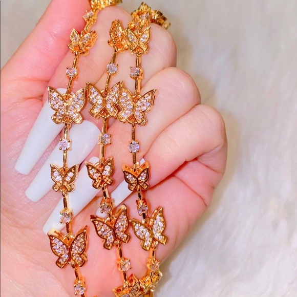 Jewelry Butterfly Bling Bracelet White Stones Laminated Gold Oro Laminado Poshmark
